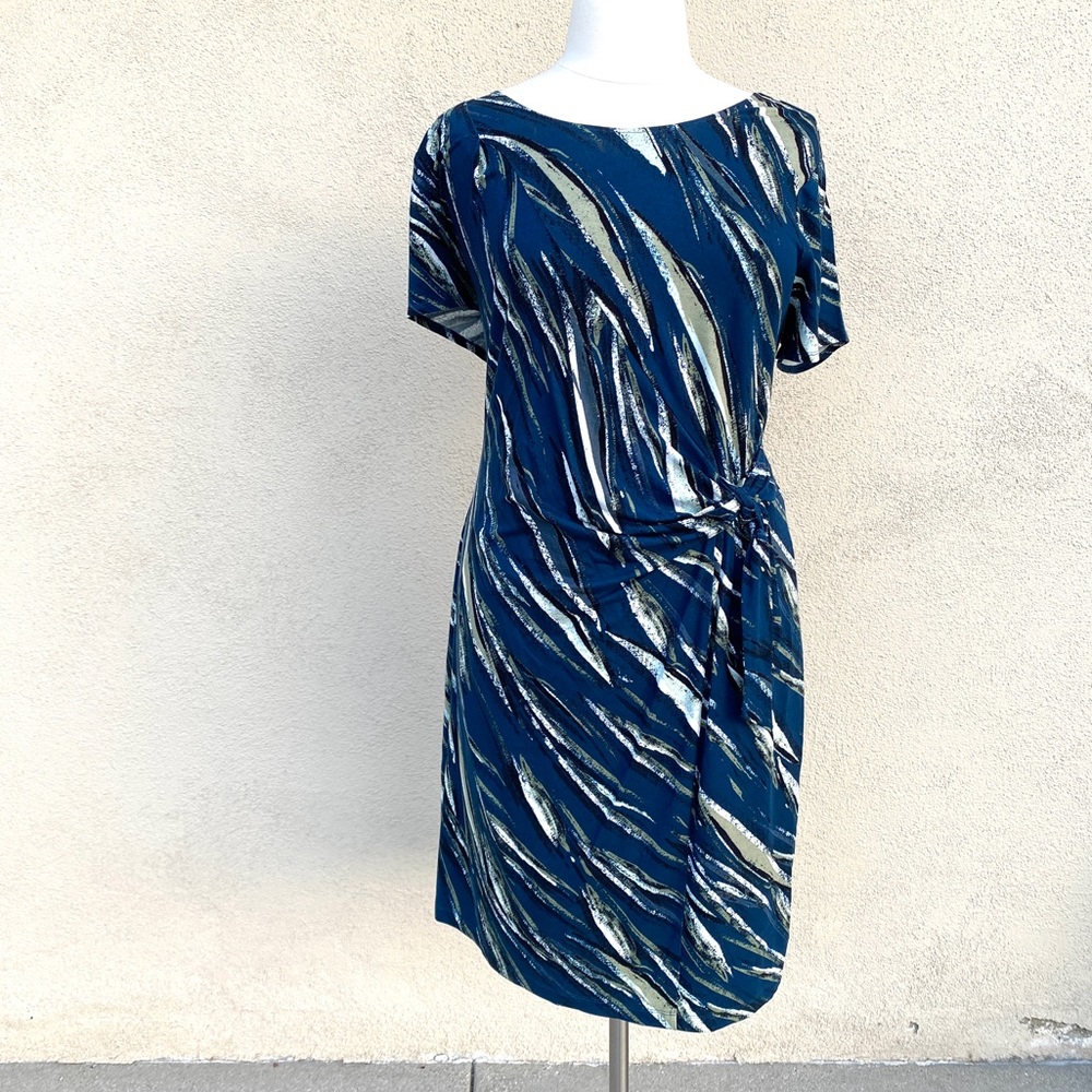 NIC+Zoe blue dress stretch Fundamental Drape Twist plus size 1X sheath waist tie